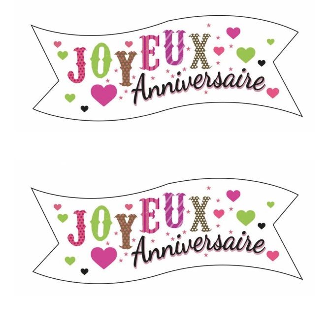 2 Banderoles Joyeux Anniversaire Coeur (9, 4 cm) - Azyme 