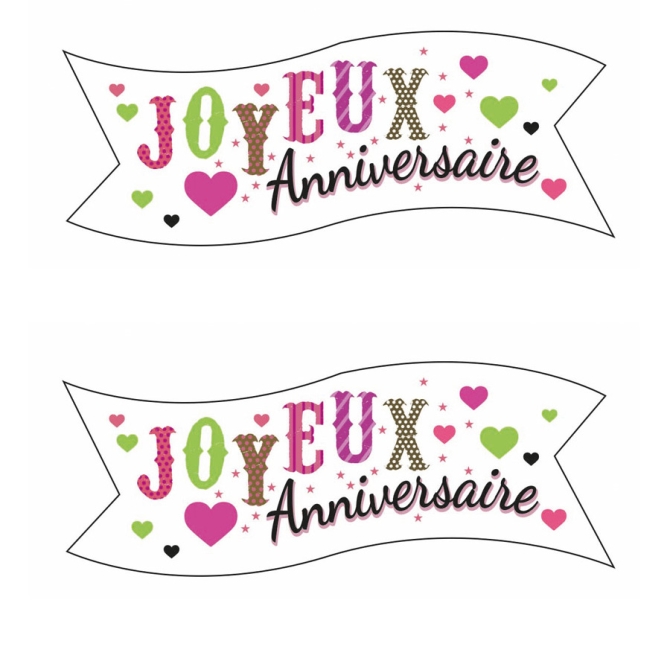2 Banderoles Joyeux Anniversaire Coeur (9, 4 cm) - Azyme 