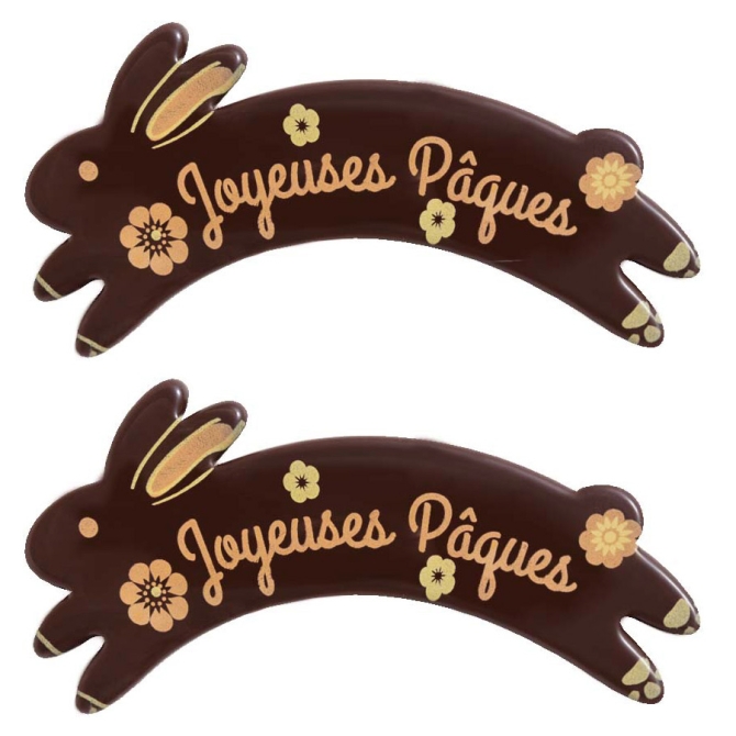 2 Banderoles Lapin Joyeuses Pques (7 cm) - Chocolat Noir 