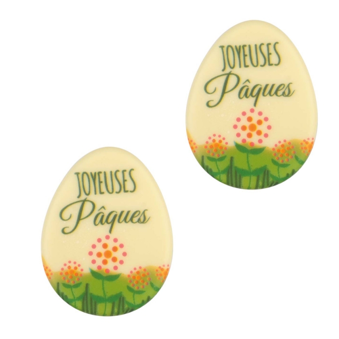 2 Oeufs 2D Joyeuses Pques (6 cm) - Chocolat Blanc 