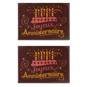 2 Rectangle Joyeux Anniversaire (6,1 cm) - Chocolat Noir