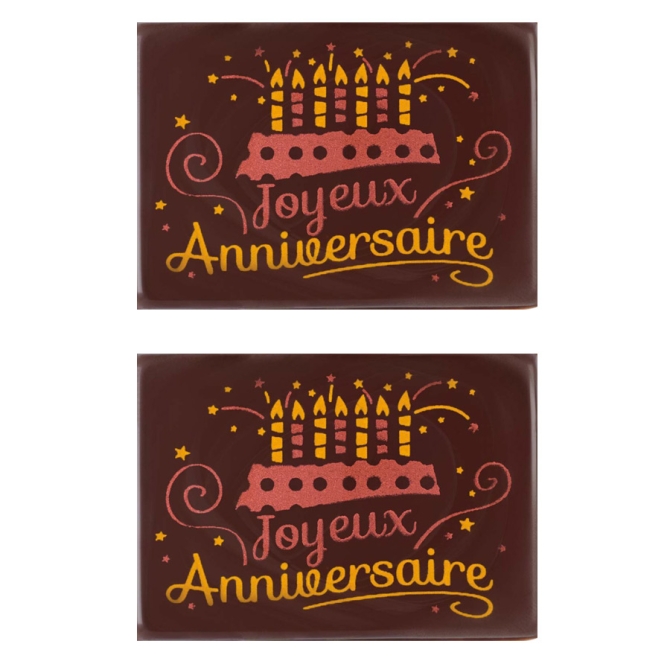 2 Rectangle Joyeux Anniversaire (6, 1 cm) - Chocolat Noir 