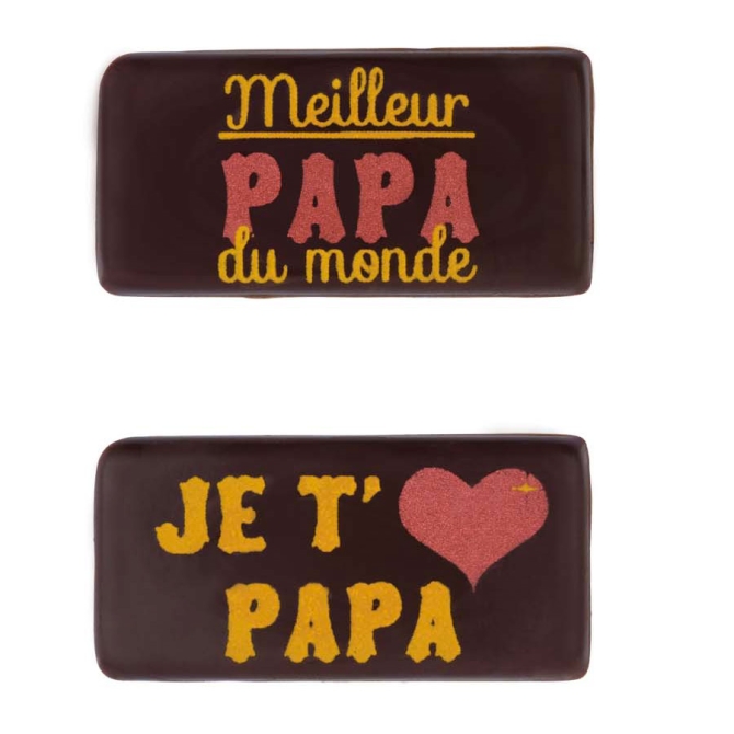 2 Plaquettes Meilleur Papa du Monde / Je t aime Papa  (4cm) - Chocolat 