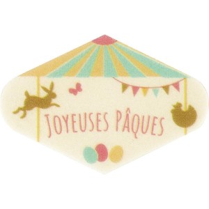 1 Plaquette Losange Joyeuses Pques  (7,5 x 4,8 cm) - Azyme