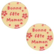 2 Mini Disques Bonne Fête Maman (Ø 3,8 cm) - Chocolat Blanc