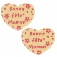 2 Mini Coeurs Bonne Fête Maman (2,7 cm) - Chocolat Blanc