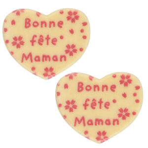 2 Mini Coeurs Bonne Fte Maman (2,7 cm) - Chocolat Blanc