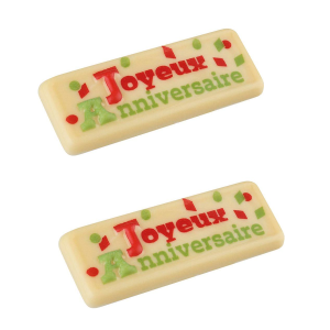 2 Plaquettes Joyeux Anniversaire Rouge/Vert (6,8 cm) - Chocolat Blanc