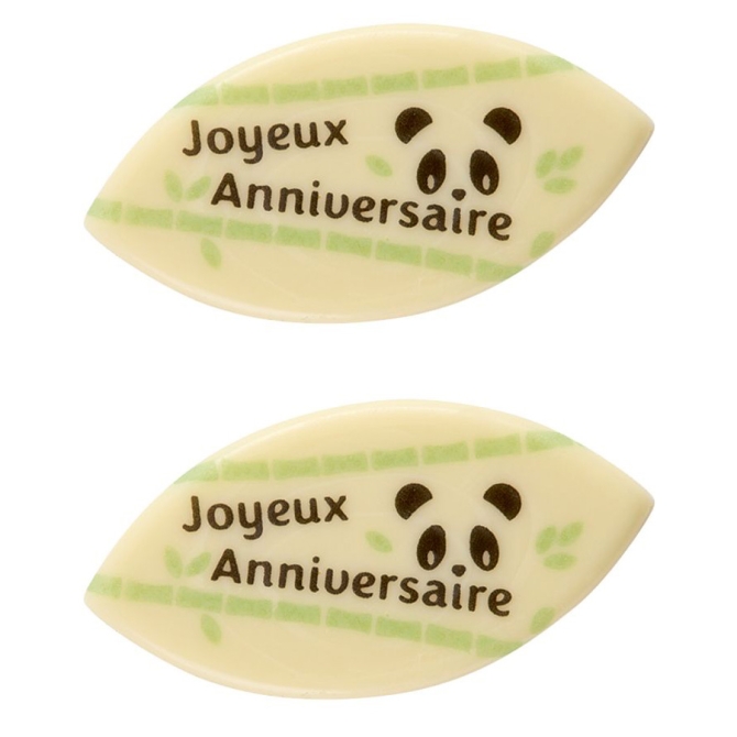 2 Feuilles Panda Joyeux Anniversaire (3 x 6 cm) - Chocolat Blanc 