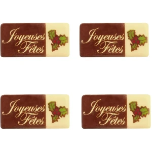 4 Petites Plaquettes Joyeuses Ftes Houx (4 cm) - Chocolat Blanc