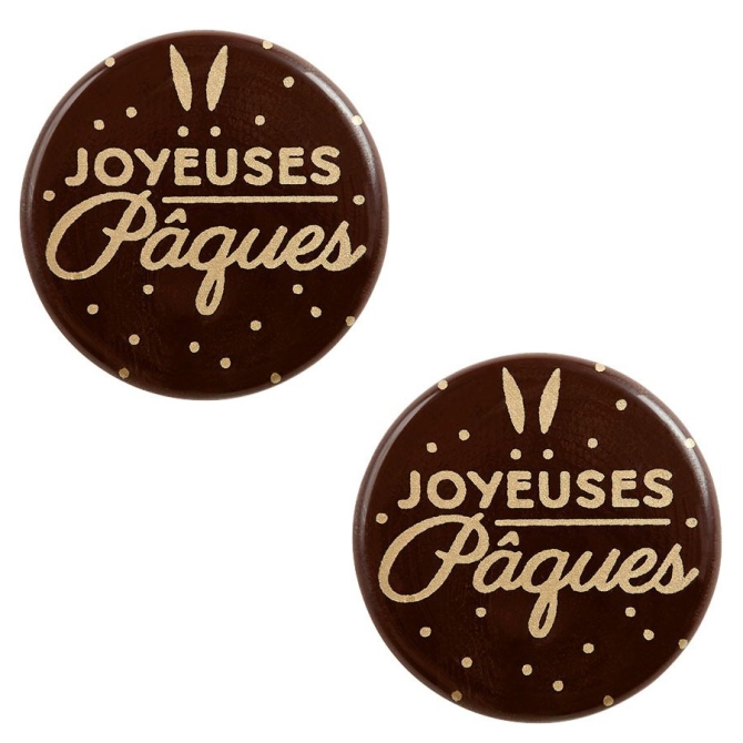 2 Mini Disques Joyeuses Pques ( 3, 8 cm) - Chocolat 