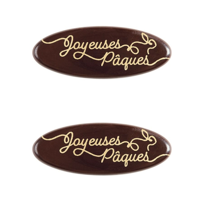 2 Plaquettes Ovale Joyeuses Pques (5, 2 cm) - Chocolat 