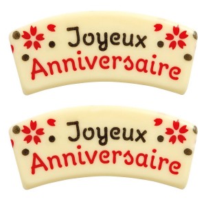 2 Banderoles Joyeux Anniversaire Lucky Cat (7 cm) - Chocolat Blanc