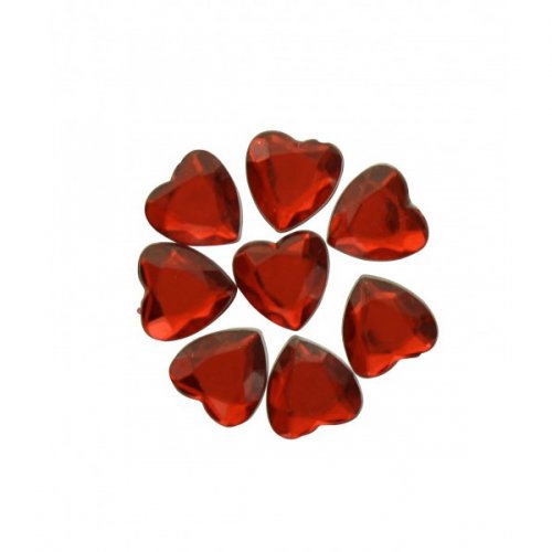 50 Confettis Coeurs Diamant Rouge (1,5 cm) - Plastique 