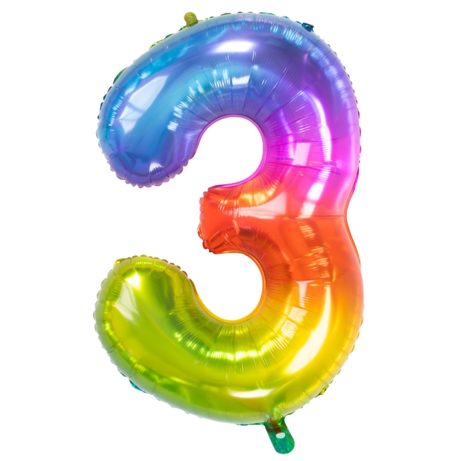 Ballon Gant Rainbow Chiffre 3 - 81 cm 