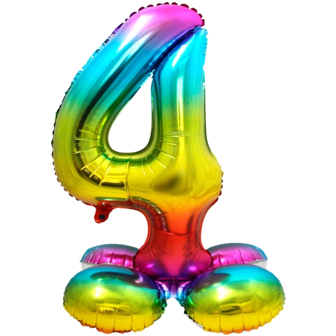 Ballon G�ant Rainbow Chiffre 4 avec base (81 cm) 