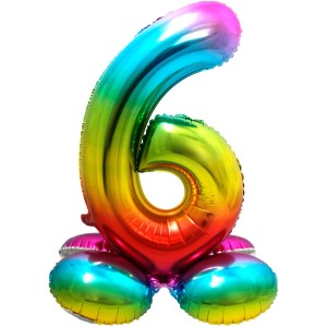 Ballon Gant Rainbow Chiffre 6 avec base (81 cm)