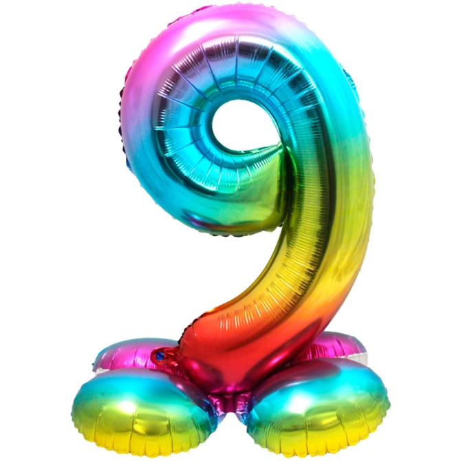 Ballon Gant Rainbow Chiffre 9 avec base (81 cm) 