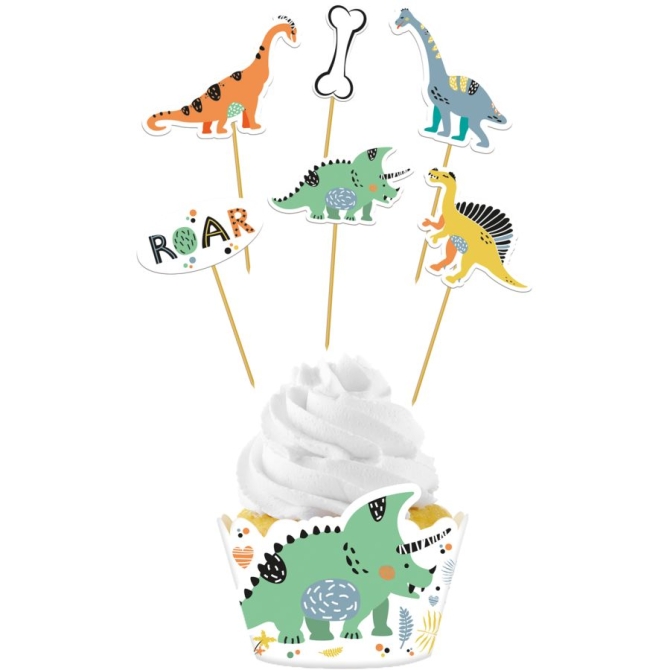 Set de 12 Dcorations Cupcakes Dino Roars 