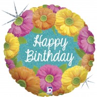 Ballon à Plat Happy Birthday Fleurs Holographique - 46 cm