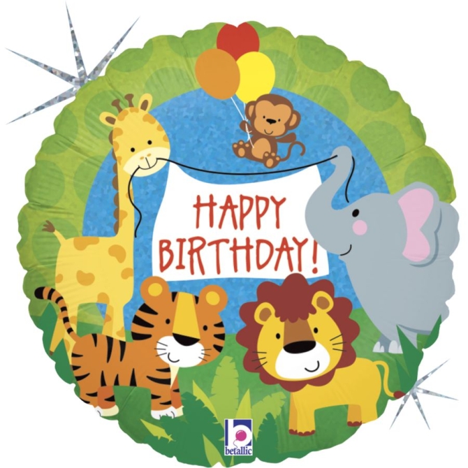 Ballon Animaux de la Jungle Birthday Holographique 