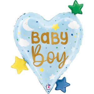 Ballon Aluminium Hélium - Coeur Baby Boy Etoiles 62 cm