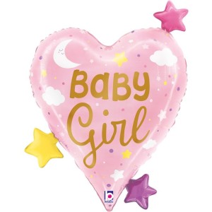 Ballon Aluminium Hélium - Coeur Baby Girl Etoiles 62 cm