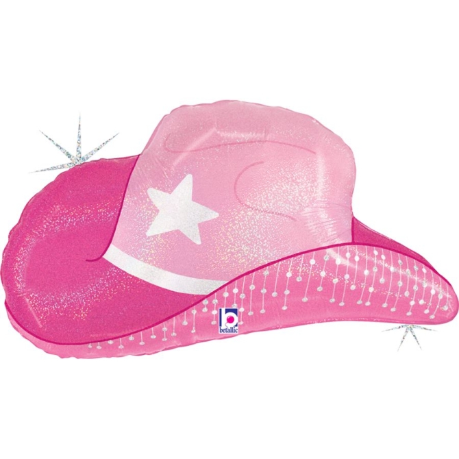 Ballon Aluminium Hélium Géant - Chapeau de Cowgirl Rose 67 cm 