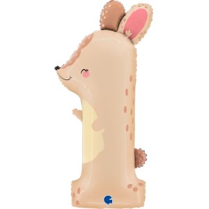 Ballon Aluminium Hlium Gant - Chiffre 1 Lapin 95 cm