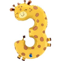 Ballon Aluminium Hlium Gant - Chiffre 3 Girafe 90 cm
