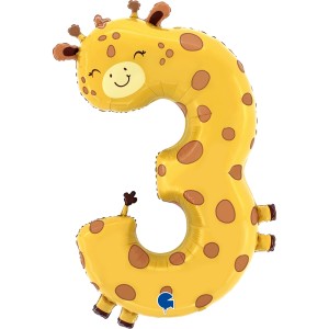 Ballon Aluminium Hélium Géant - Chiffre 3 Girafe 90 cm