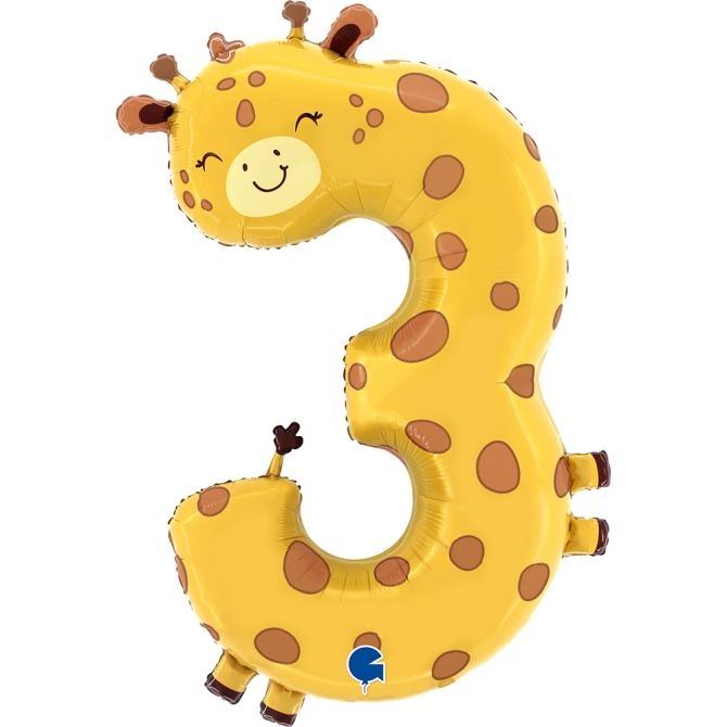 Ballon Aluminium Hlium Gant - Chiffre 3 Girafe 90 cm 