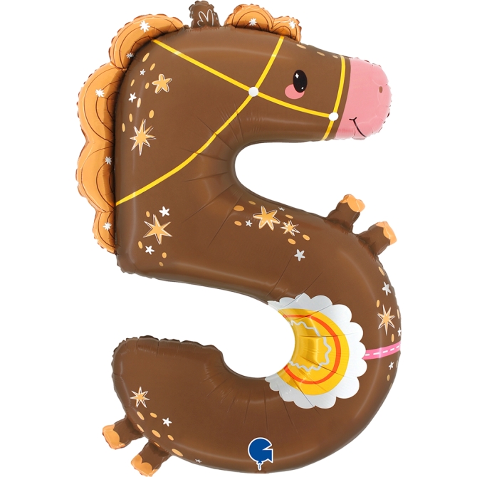 Ballon Aluminium Hlium Gant - Chiffre 5 Cheval 90 cm 