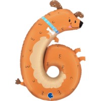 Ballon Aluminium Hlium Gant - Chiffre 6 Chien 90 cm