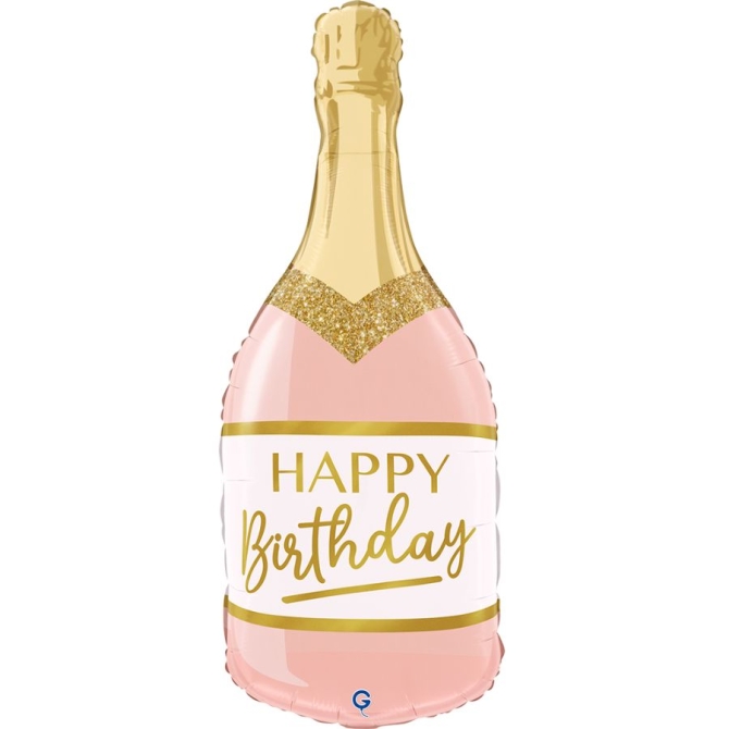 Ballon Aluminium Hélium Géant - Bouteille d Anniversaire Rose 80 cm
