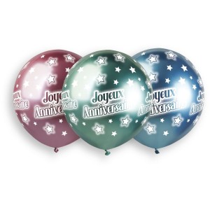 3 Ballons Joyeux Anniversaire Chrom 48cm