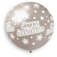 1 Ballon Argent Joyeux Anniversaire 80cm