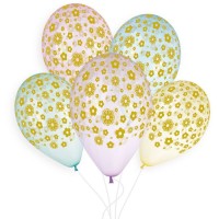 5 Ballons Or Fleurs 33cm