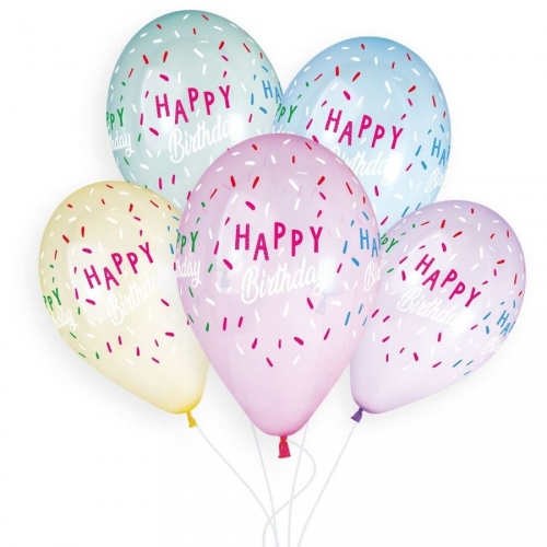 5 Ballons Happy Birthday Ø33cm 