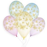 5 Ballons Or Papillon 33cm