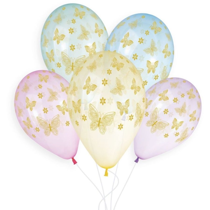 5 Ballons Or Papillon 33cm 