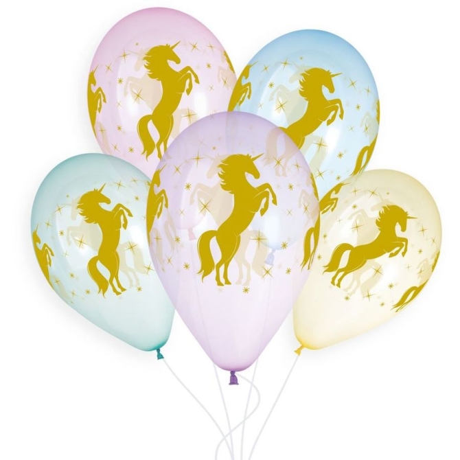 5 Ballons Licorne Or 33cm 