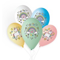 5 Ballons Licorne Rainbow 33cm