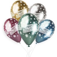 5 Ballons Joyeux Anniversaire Chrom 33cm