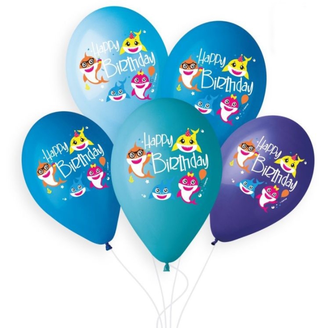5 Ballons Happy Birthday Baby Shark 33cm 