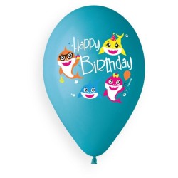 5 Ballons Happy Birthday Baby Shark 33cm. n1