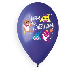 5 Ballons Happy Birthday Baby Shark 33cm. n3