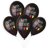 5 Ballons Happy Birthday Cosmonautes 33cm