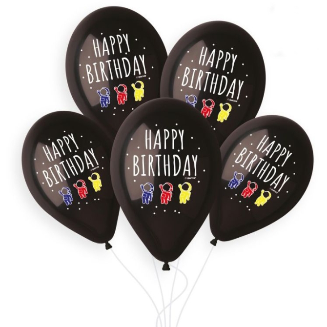 5 Ballons Happy Birthday Cosmonautes 33cm 