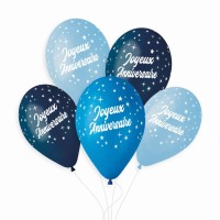 6 Ballons Joyeux Anniversaire Bleu �33cm